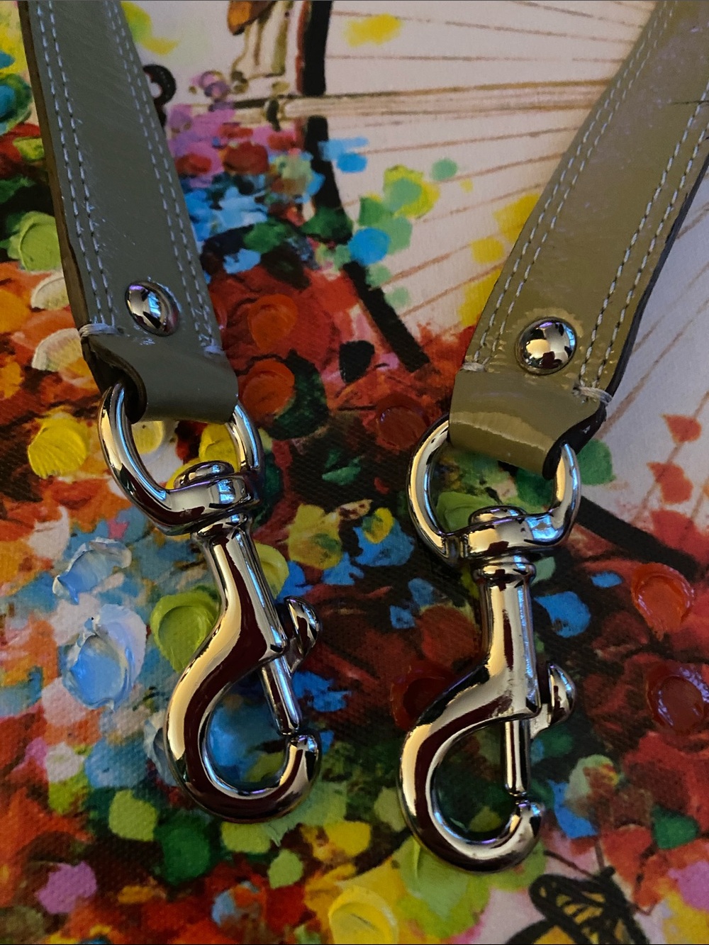 Coach Olive green and Gray Leather Strap with Silver hardware. Replacement.